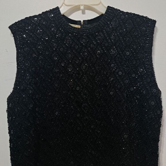 Vintage Cyn Les Wool Hand Beaded Sequin Sleeveless Top Size 40 Black - Picture 12 of 17